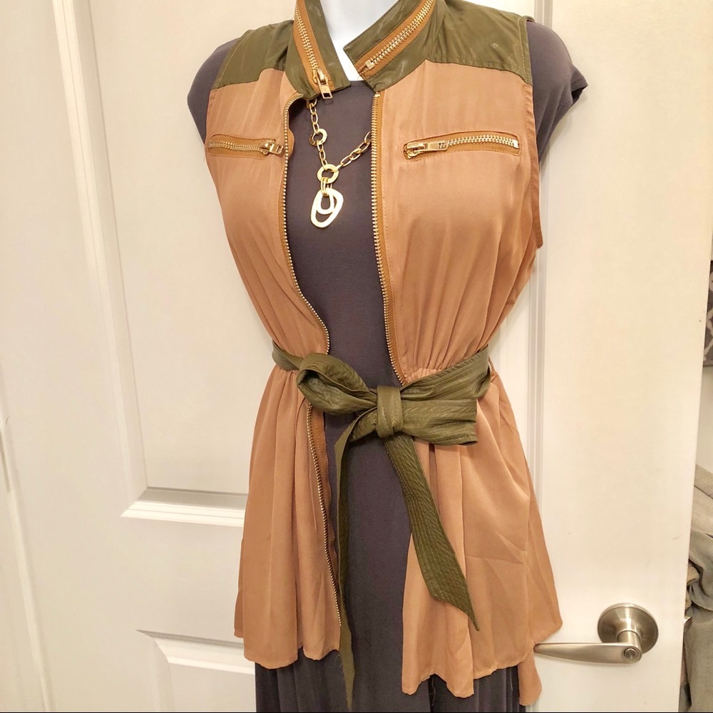 Olive Green and Tan Vest